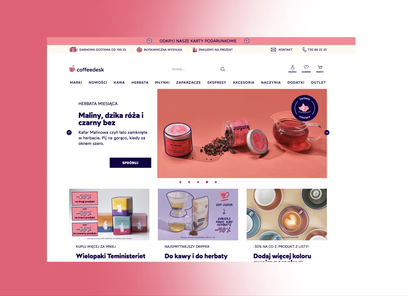 Sklep Coffeedesk — strona główna z polecanymi produktami